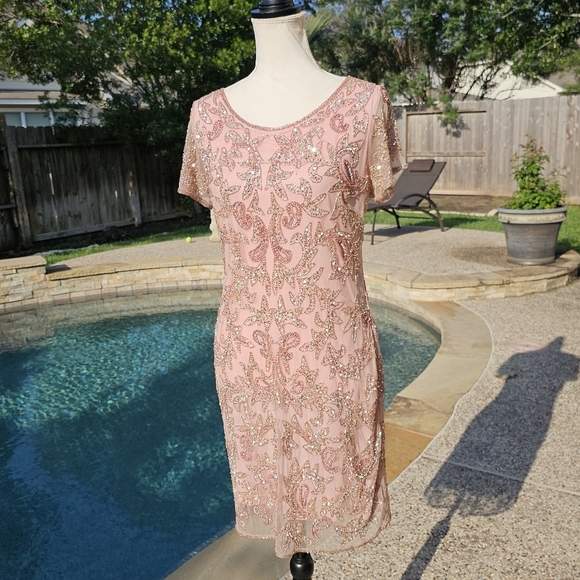 Pisarro Nights sequins beaded pink dress 6 - Picture 15 of 15